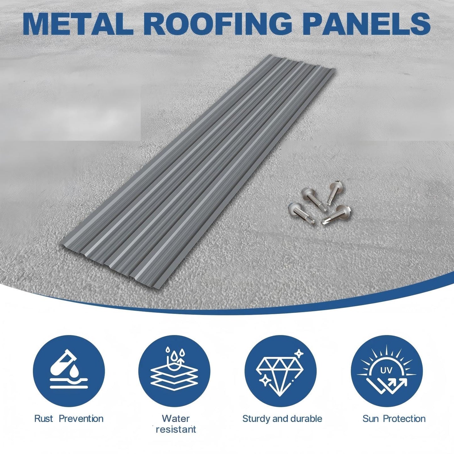 Maeklon 25PCS Metal Roof Panels, 17.7"×61" 193 ft² Corrugated Roofing Panels, 5.1Ft Galvanized Metal Siding Panels with 250 Screws and Glove, for Garages, Sheds, Stables, Carport, Grey
