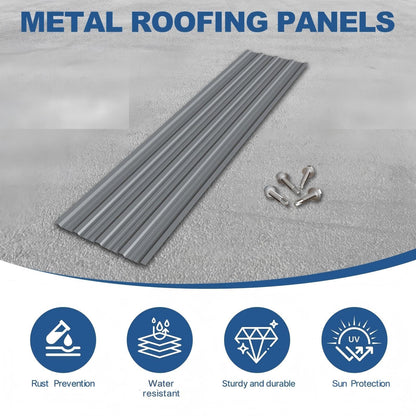 Maeklon 25PCS Metal Roof Panels, 17.7"×61" 193 ft² Corrugated Roofing Panels, 5.1Ft Galvanized Metal Siding Panels with 250 Screws and Glove, for Garages, Sheds, Stables, Carport, Grey