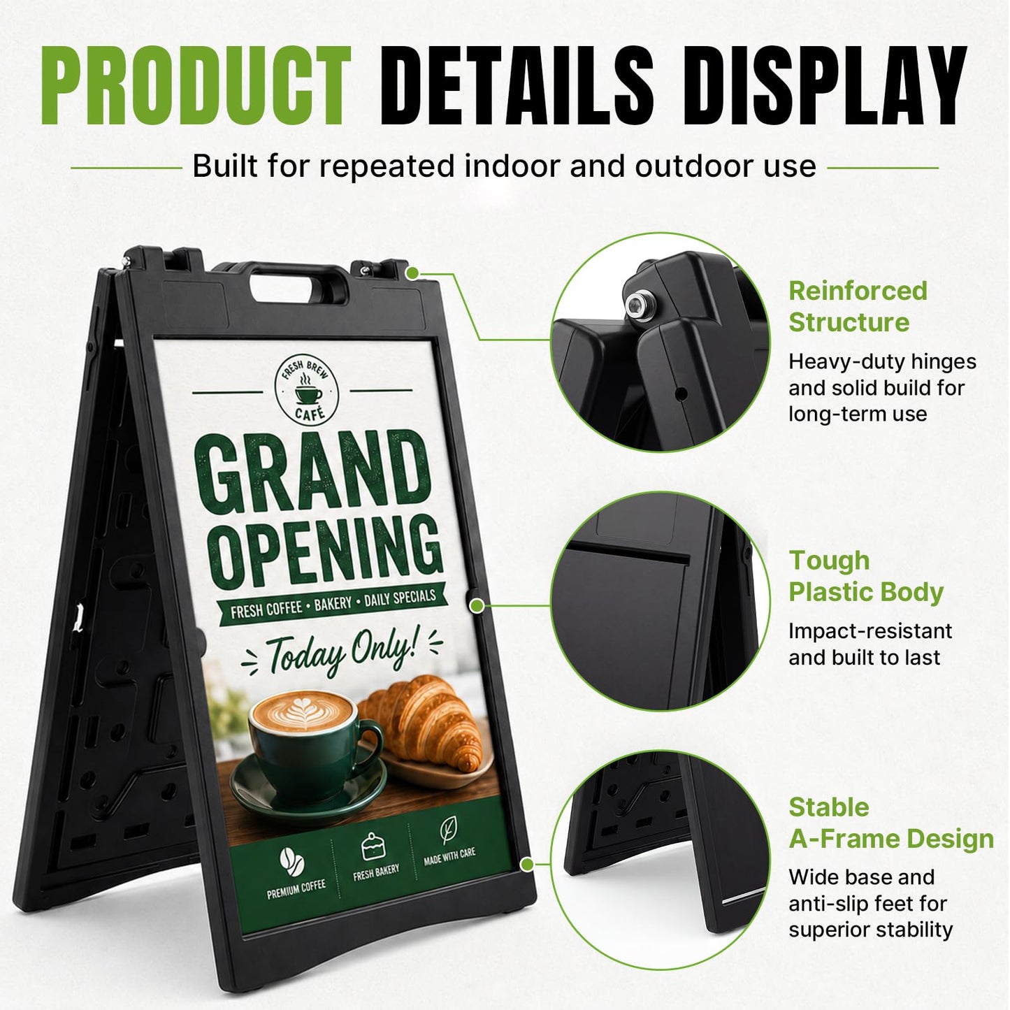 Maeklon 2 Pack 24” x 36” A Frame Sign Board, Portable Folding Sidewalk Sign Stand | Double Sided Sandwich Sign Board with Portable A Frame Design, Ideal for Business, Events, Menus and Outdoor Displays