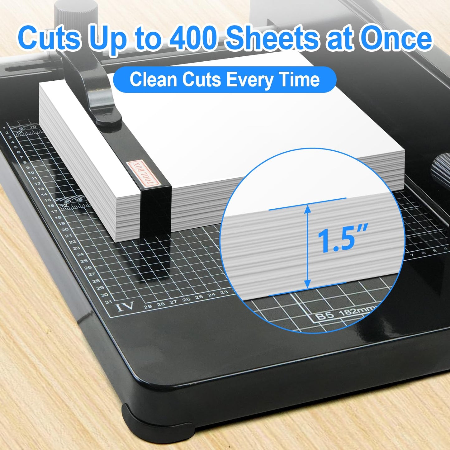 Maeklon 12" Heavy Duty Guillotine Paper Cutter, 400 Sheet Capacity Paper Cutter for A4 Paper, Steel Construction Stack Paper Trimmer for Office, Picture Shop and Home, Black