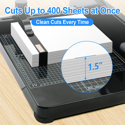 Maeklon 12" Heavy Duty Guillotine Paper Cutter, 400 Sheet Capacity Paper Cutter for A4 Paper, Steel Construction Stack Paper Trimmer for Office, Picture Shop and Home, Black