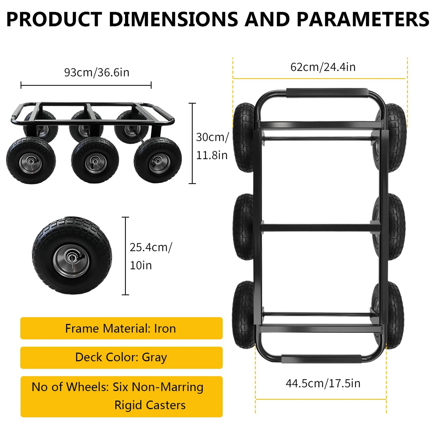 Maeklon 6 Wheel All Terrain Dolly, 800 Lbs Capacity Wheel Dolly, 36.6"×11.8" Heavy Duty Vehicle Dollies for Moving Cars, Trailers, SUV, Motorcycles and Boats