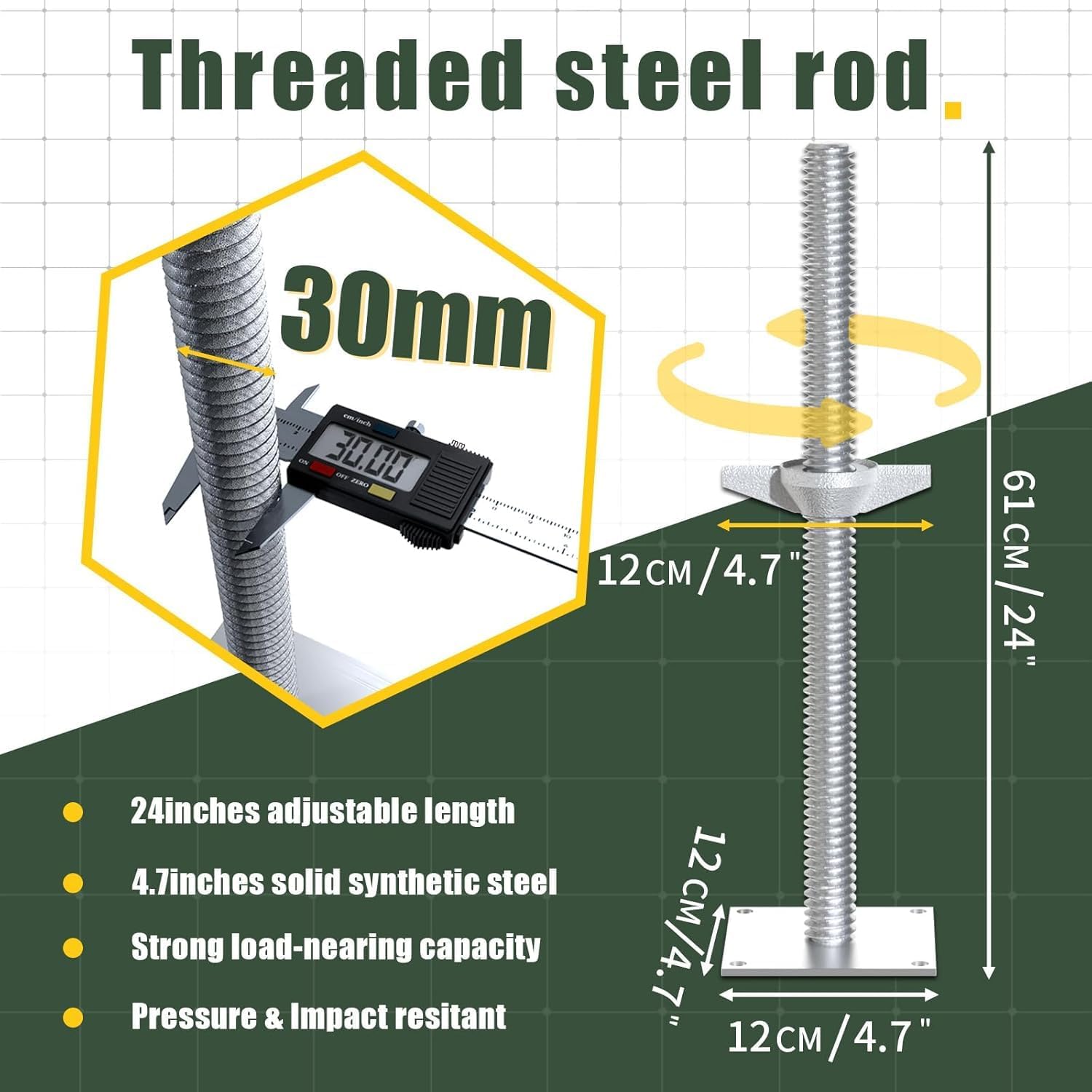 Maeklon 4 Pack 24" Screw Scaffolding Jack, Adjustable Scaffold Leveling Jacks, Carbon Steel Screw Jacks Stands with 4.7" Base Plate for Baker Style Scaffolding