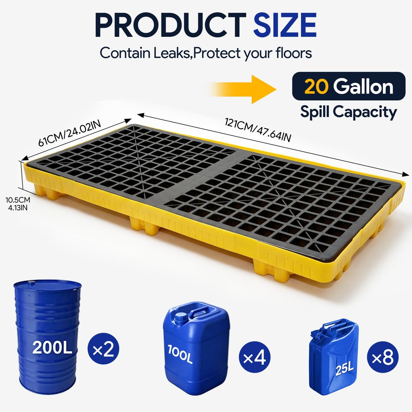 2 Drum Spill Containment Pallet (48 X 24 X 4 in) | Secondary Containment Platform with Forklift Pockets