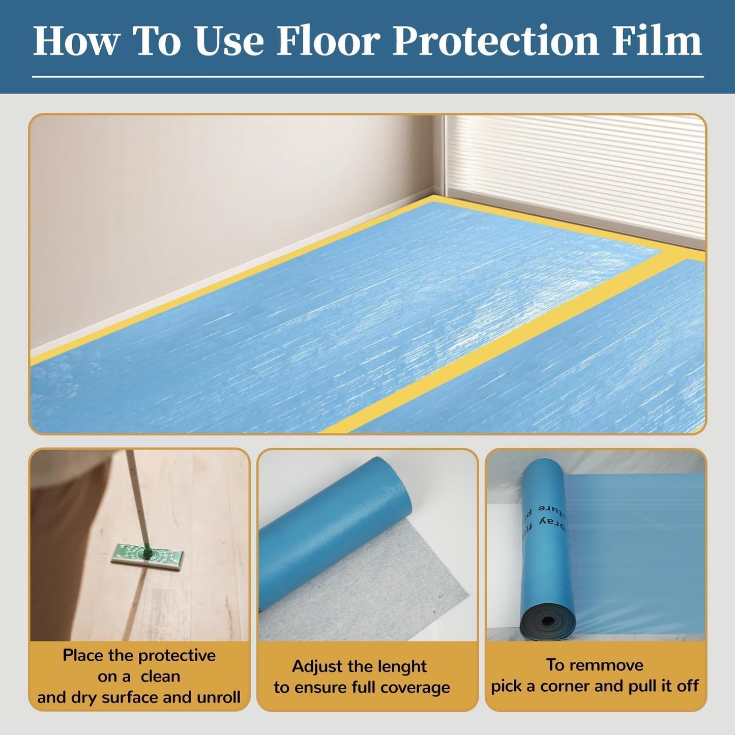 Maeklon 40" x 168' Temporary Floor Protection, 560 sq.ft Coverage, Easily Applied, Shields Hardwood, Tile & Hard Surfaces, Ideal for Renovation, Painting & Construction Projects, Blue.