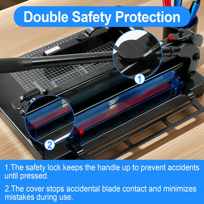 Maeklon 12" Heavy Duty Guillotine Paper Cutter, 400 Sheet Capacity Paper Cutter for A4 Paper, Steel Construction Stack Paper Trimmer for Office, Picture Shop and Home, Black