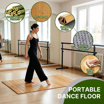 Portable Tap Dance Floor 47.4 x 23.6 Inch, Foldable Bamboo Board | Cushioned non-slip base supports tap, jazz and ballet practice at home, in studios or outdoors with easy folding storage