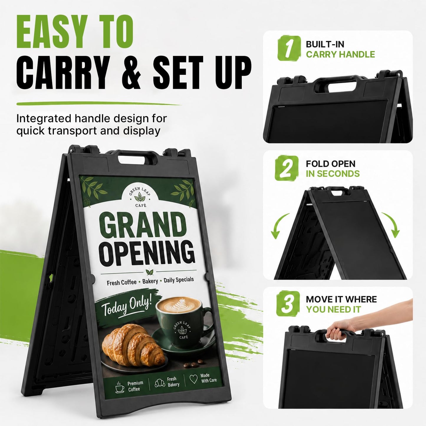 Maeklon 2 Pack 24” x 36” A Frame Sign Board, Portable Folding Sidewalk Sign Stand | Double Sided Sandwich Sign Board with Portable A Frame Design, Ideal for Business, Events, Menus and Outdoor Displays
