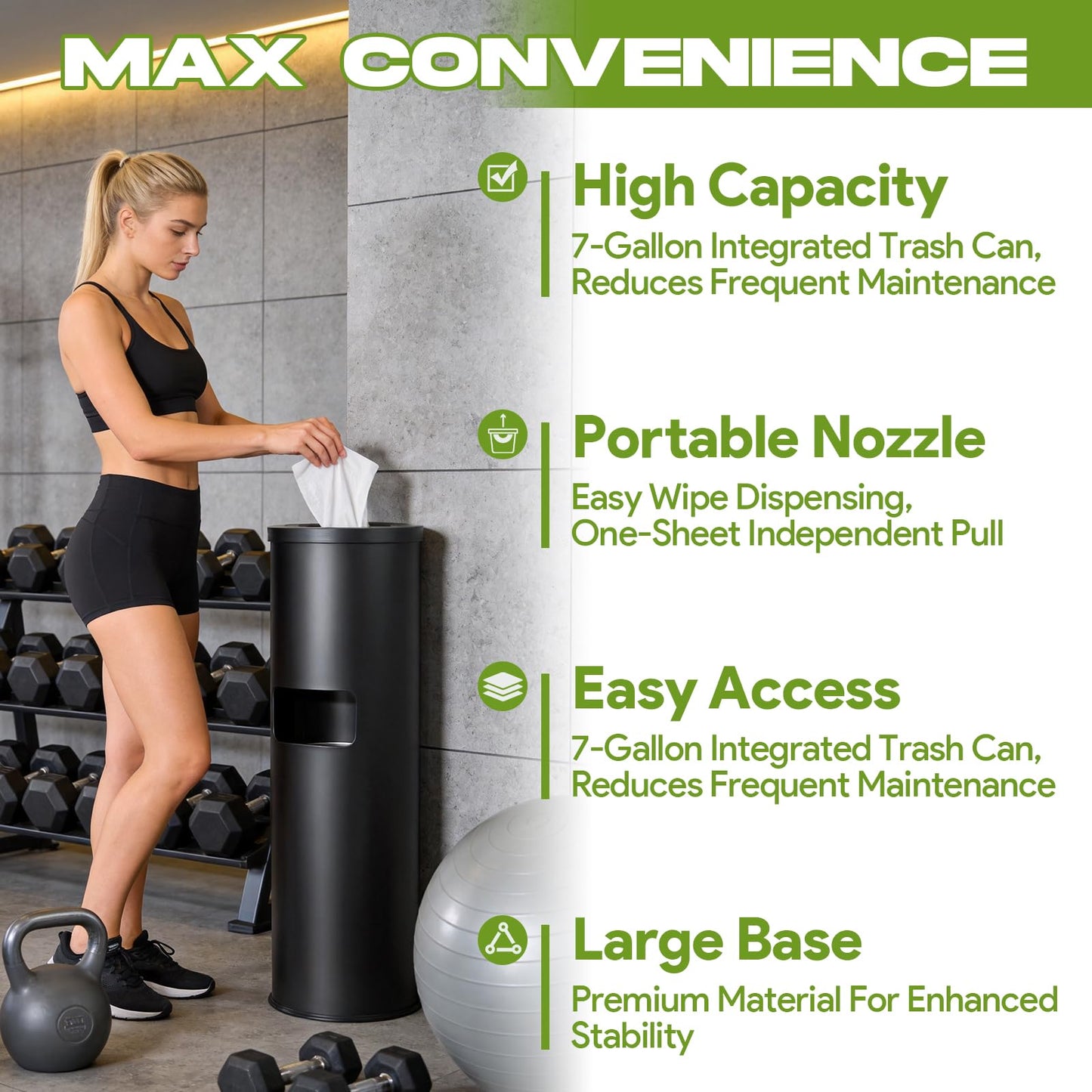 Stainless Steel Floor Wet Gym Wipe Dispenser with Built-in Trash Can | 7-Gallon 35.2 in Floor Stand Wipes Holder With Built-In Trash Bin For Gym, School, Office, Home, And Commercial Use