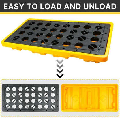 Maeklon 2 Pack Drum Spill Containment Pallet, 51.2" x 26.8" x6", with grated Drain outlets and Forklift Pockets, Stackable Modular Platform, Spill Platform for Indoor and Outdoor Storage of Goods