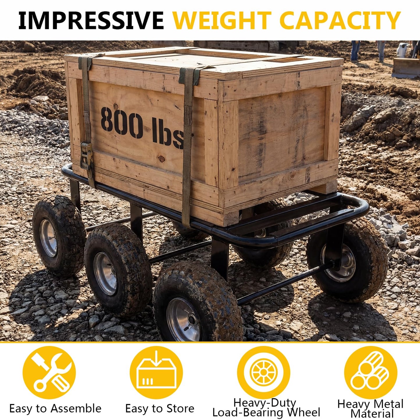 Maeklon 6 Wheel All Terrain Dolly, 800 Lbs Capacity Wheel Dolly, 36.6"×11.8" Heavy Duty Vehicle Dollies for Moving Cars, Trailers, SUV, Motorcycles and Boats