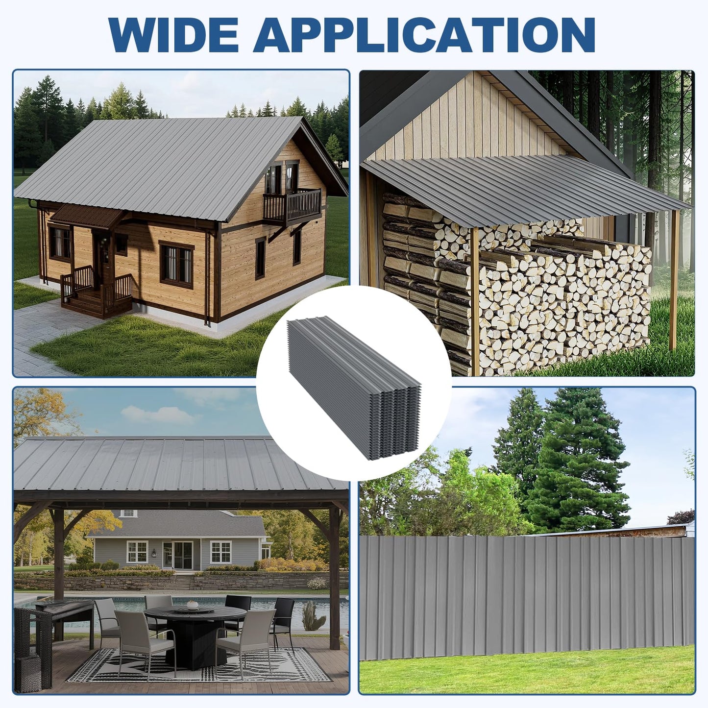 Maeklon 25PCS Metal Roof Panels, 17.7"×61" 193 ft² Corrugated Roofing Panels, 5.1Ft Galvanized Metal Siding Panels with 250 Screws and Glove, for Garages, Sheds, Stables, Carport, Grey
