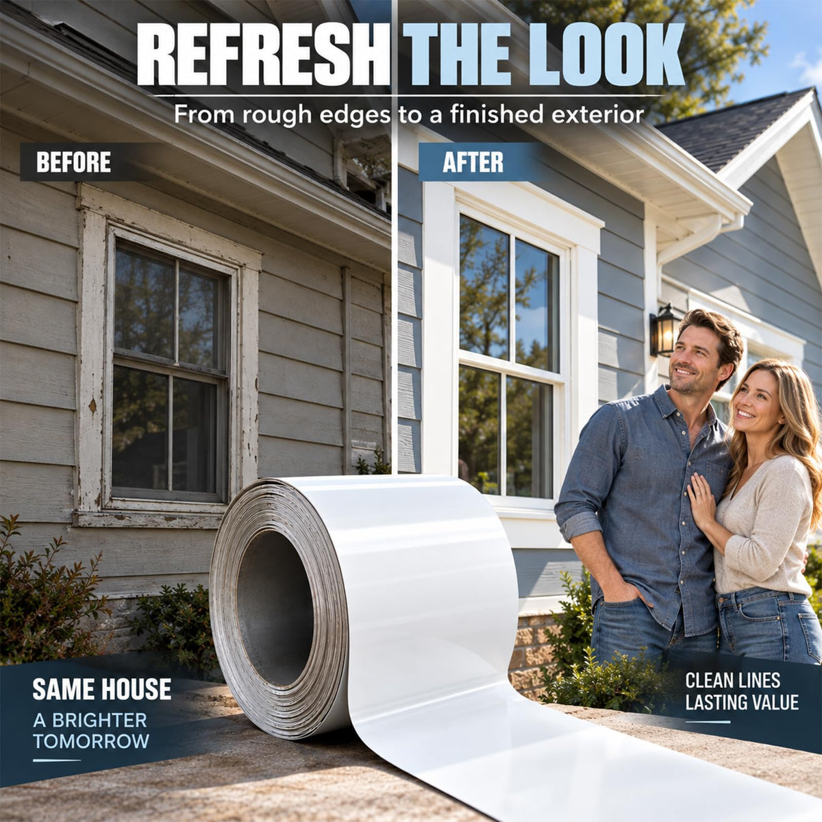 Maeklon 24 in x 50 ft Aluminum Trim Coil Roll White Smooth Sheet, 0.016 Inch Aluminum Coil Roll with Smooth White Finish for Window, Door, Roof Eave and Exterior Trim Projects
