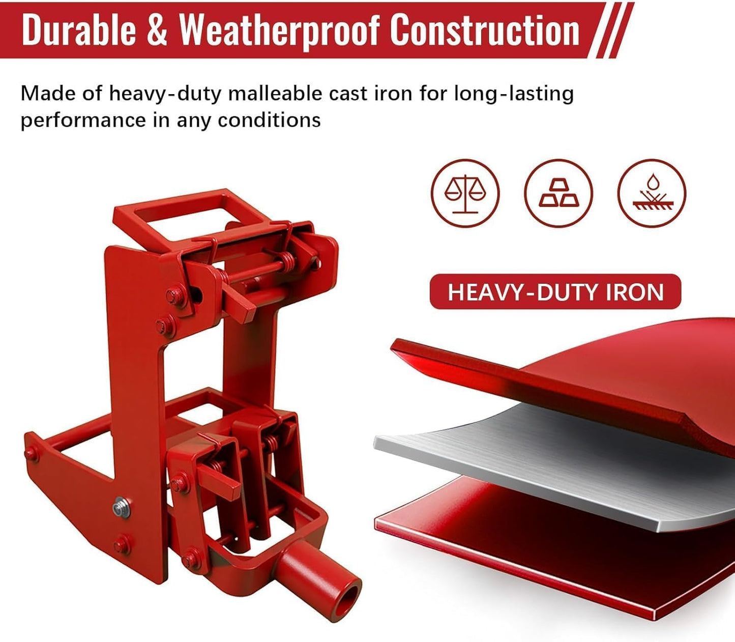 Maeklon 2 Pcs Cast Iron Wall Jack, Weight Capacity up to 1000 lbs, Portable Lifting Tool Works with 1-1/2" x 3-1/2" Fir Poles or 1" OD Steel Pipes, Heavy-Duty Wall Jacks for Framing, Lifting Wall Beams, Red