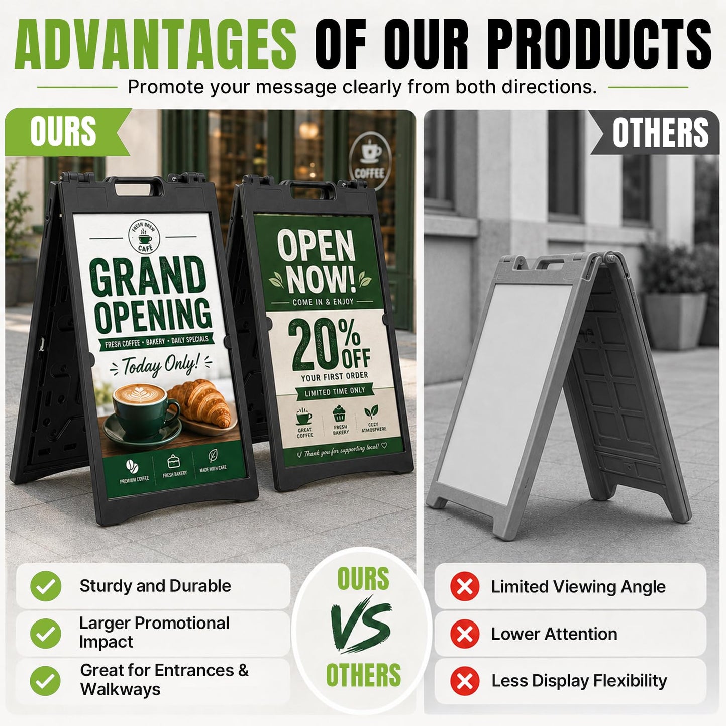Maeklon 2 Pack 24” x 36” A Frame Sign Board, Portable Folding Sidewalk Sign Stand | Double Sided Sandwich Sign Board with Portable A Frame Design, Ideal for Business, Events, Menus and Outdoor Displays