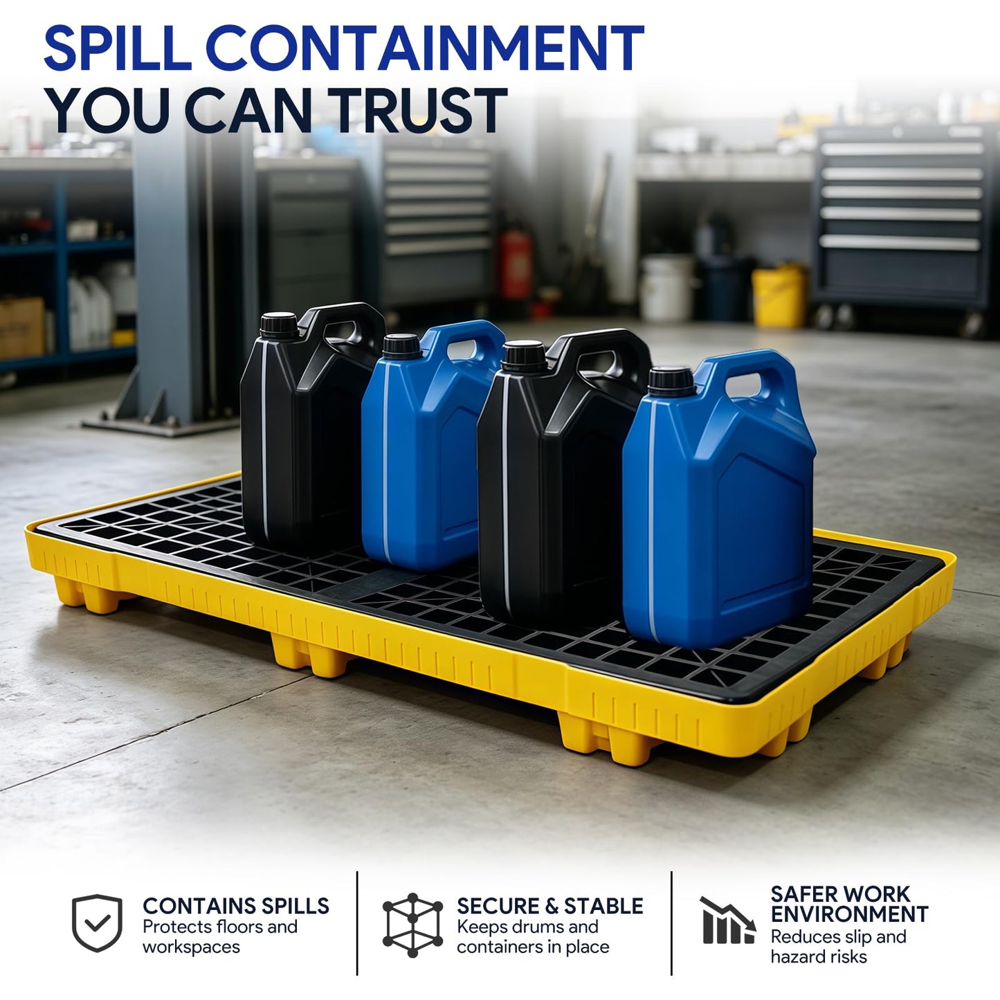 2 Drum Spill Containment Pallet (48 X 24 X 4 in) | Secondary Containment Platform with Forklift Pockets