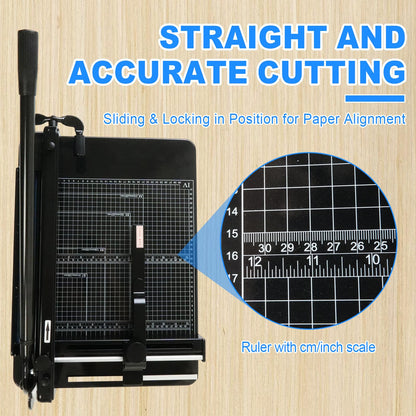 Maeklon 12" Heavy Duty Guillotine Paper Cutter, 400 Sheet Capacity Paper Cutter for A4 Paper, Steel Construction Stack Paper Trimmer for Office, Picture Shop and Home, Black