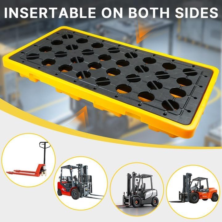 Maeklon 2 Pack Drum Spill Containment Pallet, 51.2" x 26.8" x6", with grated Drain outlets and Forklift Pockets, Stackable Modular Platform, Spill Platform for Indoor and Outdoor Storage of Goods