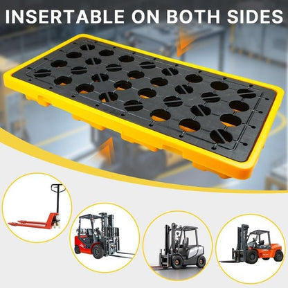 Maeklon 2 Pack Drum Spill Containment Pallet, 51.2" x 26.8" x6", with grated Drain outlets and Forklift Pockets, Stackable Modular Platform, Spill Platform for Indoor and Outdoor Storage of Goods