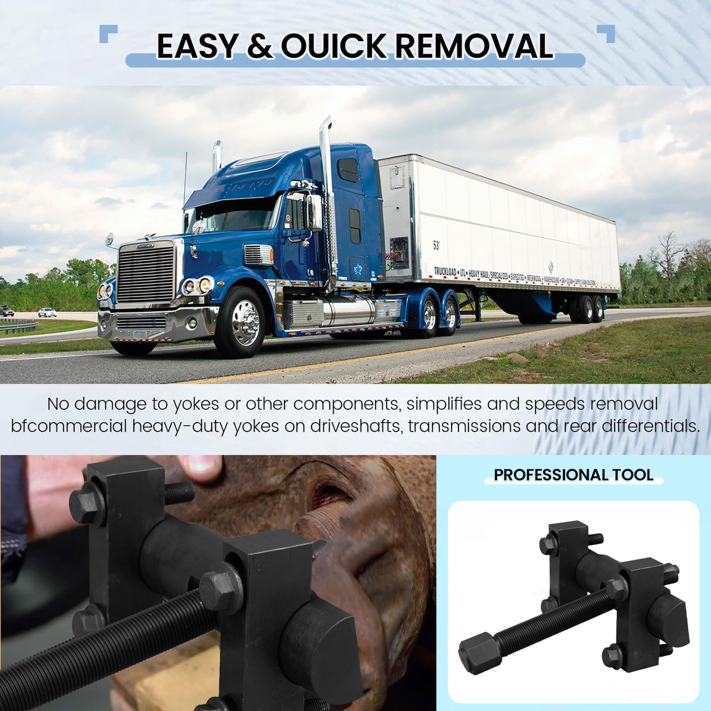 Maeklon 10803 Heavy-Duty Yoke Puller, 60050 Yoke Removal Tool Kit Made for Commercial Trucks and Semi Truck, Multi Purpose Bearing Removal Tool for Class 6-8 Trucks
