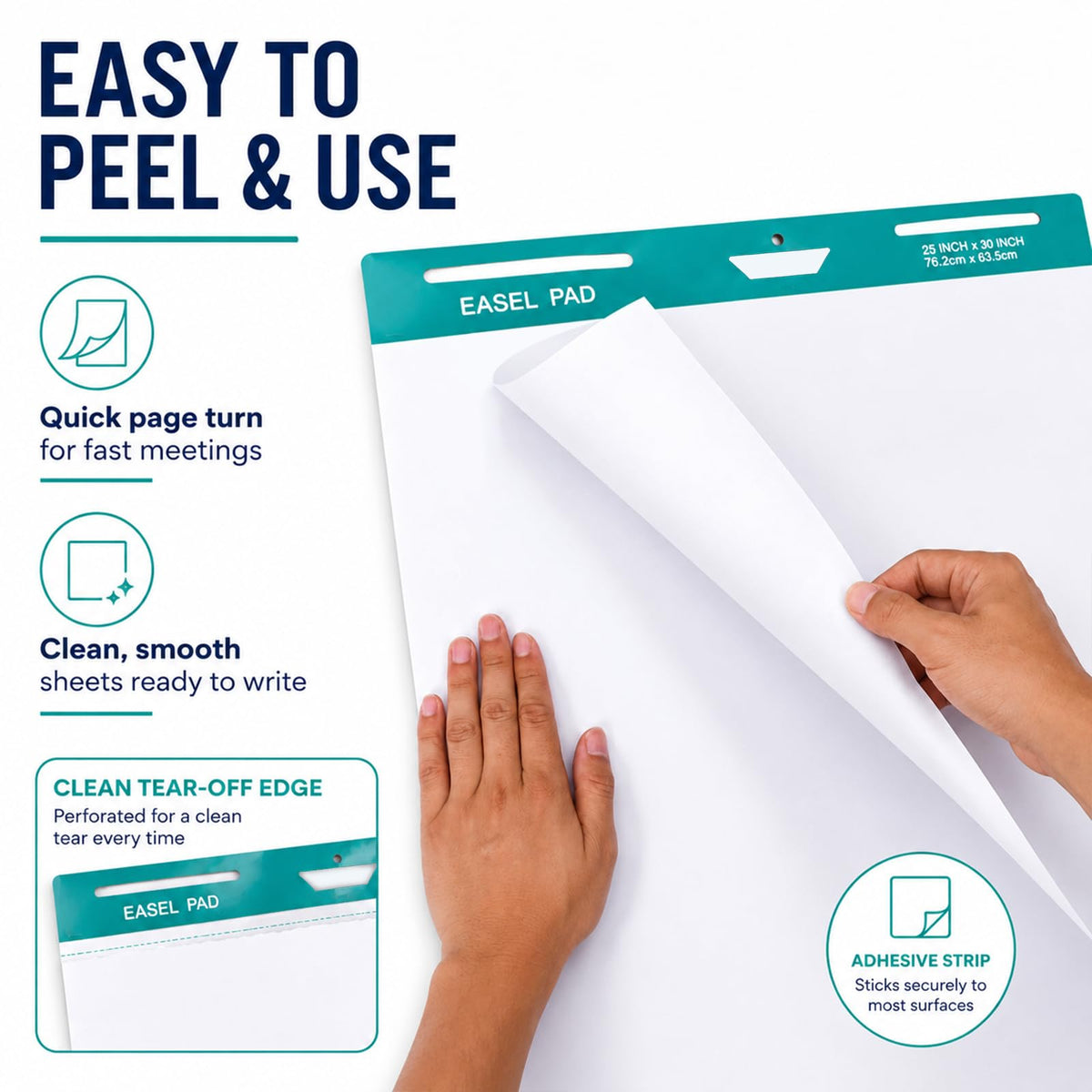 Maeklon 25 x 30 Inch Sticky Easel Pad, 30 Sheets Adhesive Chart Paper, 8 Pads Large Easel Paper Pad with Self Adhesive Backing, Premium White Chart, Ideal for Meetings, Presentations and Projects