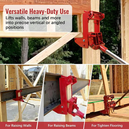 Maeklon 2 Pcs Cast Iron Wall Jack, Weight Capacity up to 1000 lbs, Portable Lifting Tool Works with 1-1/2" x 3-1/2" Fir Poles or 1" OD Steel Pipes, Heavy-Duty Wall Jacks for Framing, Lifting Wall Beams, Red