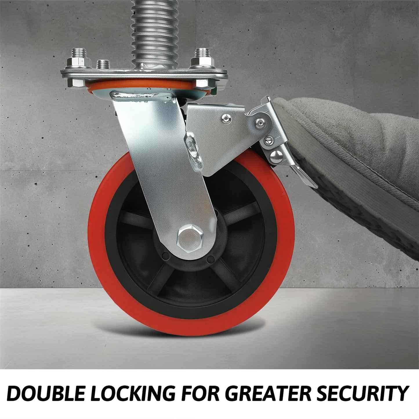 Maeklon 4 Pack 6" Adjustable Leveling Scaffolding Wheels, 1-1/5" OD Scaffold Screw with Brake, 13" Hight Adjustable, Heavy-Duty Scaffold Leveling Jacks