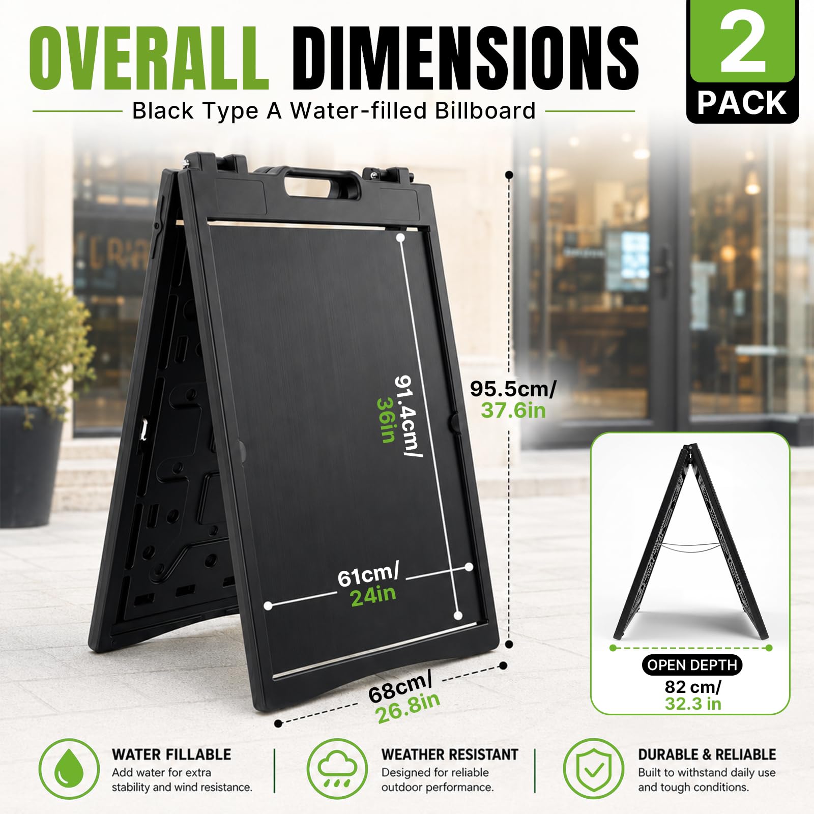 Maeklon 2 Pack 24” x 36” A Frame Sign Board, Portable Folding Sidewalk Sign Stand | Double Sided Sandwich Sign Board with Portable A Frame Design, Ideal for Business, Events, Menus and Outdoor Displays