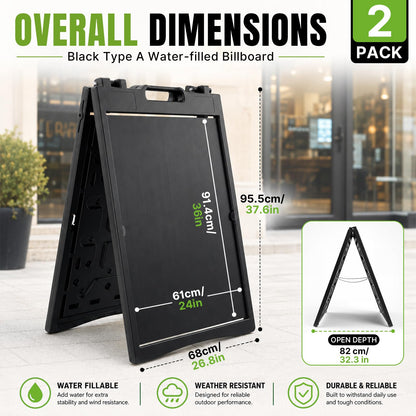 Maeklon 2 Pack 24” x 36” A Frame Sign Board, Portable Folding Sidewalk Sign Stand | Double Sided Sandwich Sign Board with Portable A Frame Design, Ideal for Business, Events, Menus and Outdoor Displays