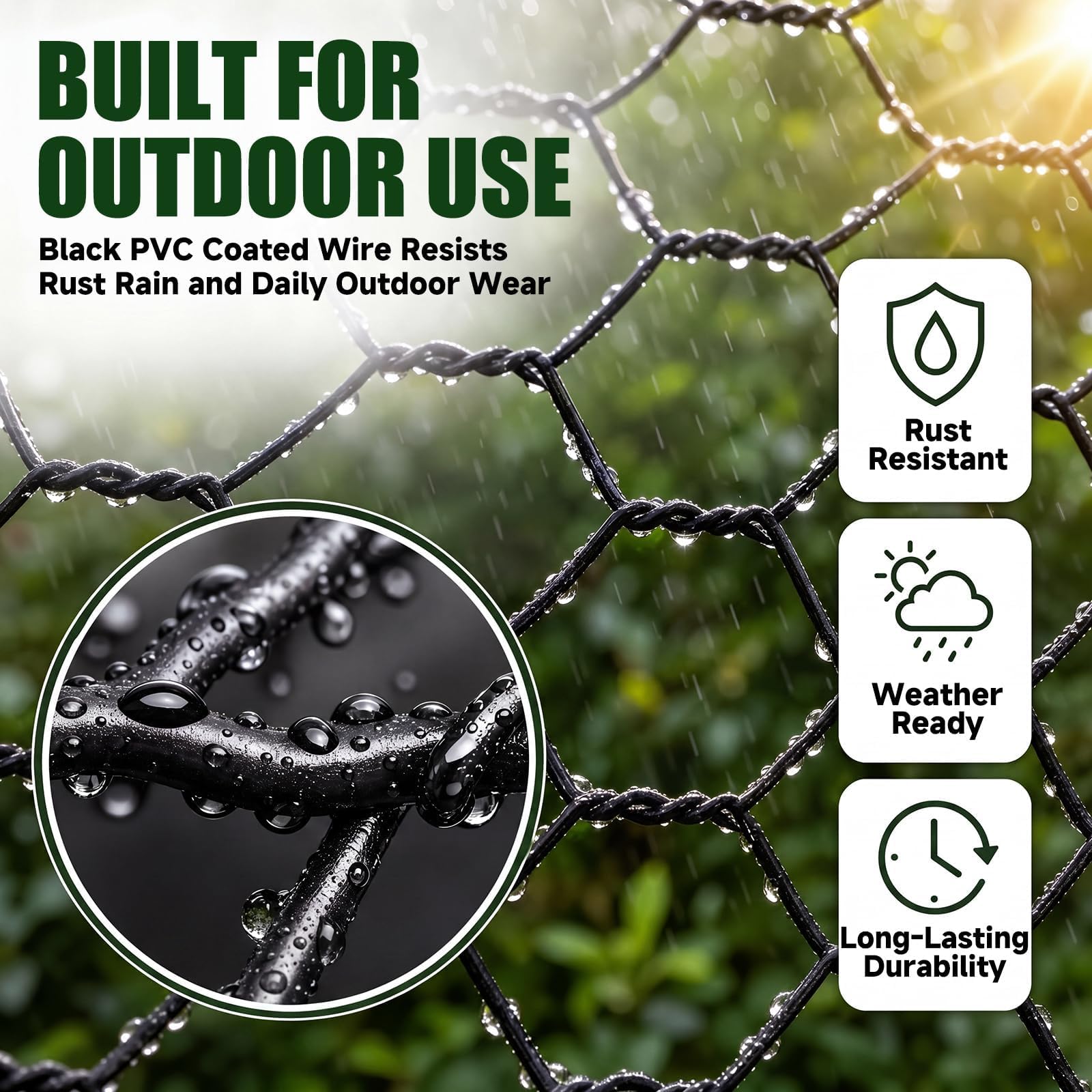 Chicken Wire 48 in x 150 ft, 19 Gauge Poultry Netting, 1 inch Wire Fencing | 0.9 mm Wire Diameter Durable Chicken Wire Fencing, Hexagonal Galvanized Poultry Netting for Chicken/Coop/DIY Projects, Black