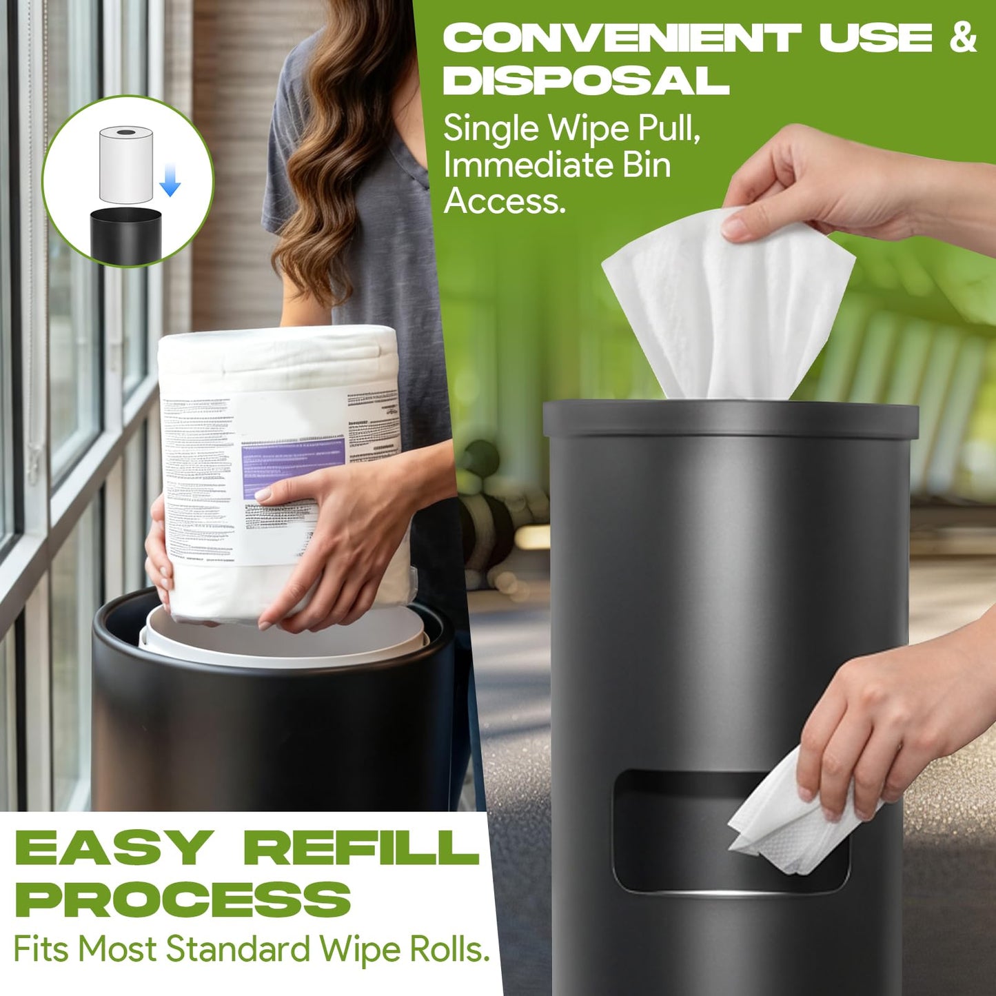Stainless Steel Floor Wet Gym Wipe Dispenser with Built-in Trash Can | 7-Gallon 35.2 in Floor Stand Wipes Holder With Built-In Trash Bin For Gym, School, Office, Home, And Commercial Use