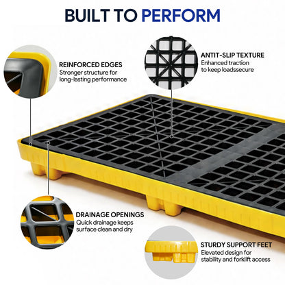 2 Drum Spill Containment Pallet (48 X 24 X 4 in) | Secondary Containment Platform with Forklift Pockets