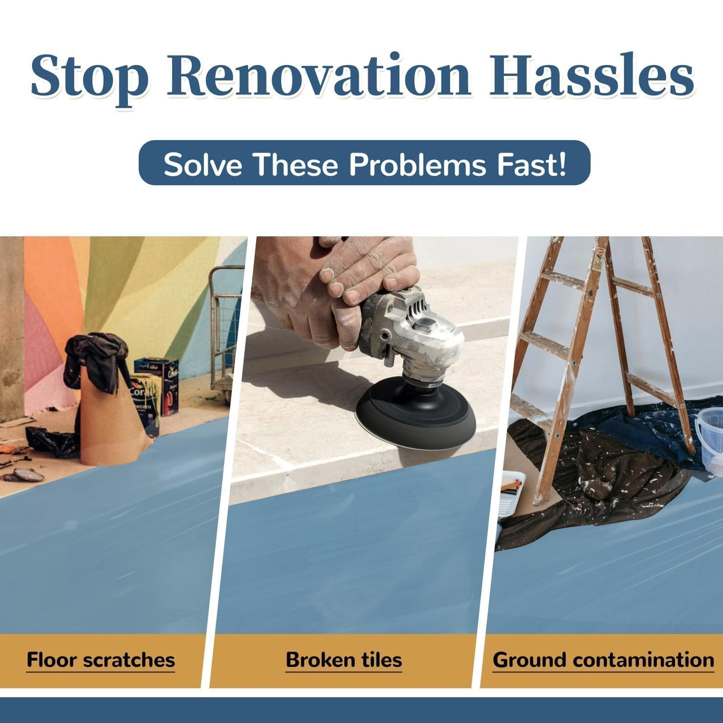 Maeklon 40" x 168' Temporary Floor Protection, 560 sq.ft Coverage, Easily Applied, Shields Hardwood, Tile & Hard Surfaces, Ideal for Renovation, Painting & Construction Projects, Blue.