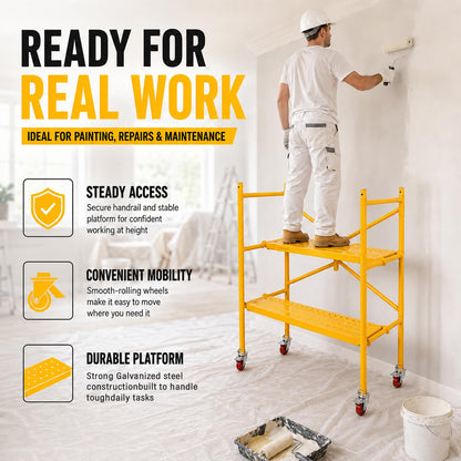 Maeklon 46"x23.6"x53.9" Scaffold Platform with Locking Wheels, 700 Lb Work Platform | Portable Rolling Scaffolding Platform with 4 Brake Casters for Construction, Painting and Home Renovation