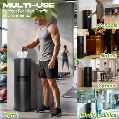 Stainless Steel Floor Wet Gym Wipe Dispenser with Built-in Trash Can | 7-Gallon 35.2 in Floor Stand Wipes Holder With Built-In Trash Bin For Gym, School, Office, Home, And Commercial Use