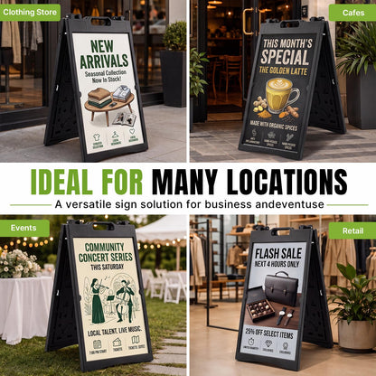 Maeklon 2 Pack 24” x 36” A Frame Sign Board, Portable Folding Sidewalk Sign Stand | Double Sided Sandwich Sign Board with Portable A Frame Design, Ideal for Business, Events, Menus and Outdoor Displays