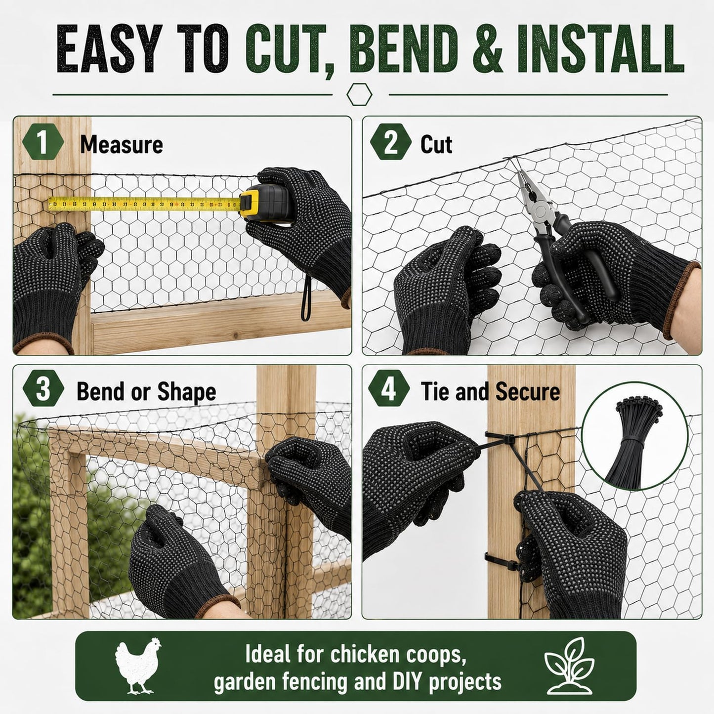 Chicken Wire 48 in x 150 ft, 19 Gauge Poultry Netting, 1 inch Wire Fencing | 0.9 mm Wire Diameter Durable Chicken Wire Fencing, Hexagonal Galvanized Poultry Netting for Chicken/Coop/DIY Projects, Black