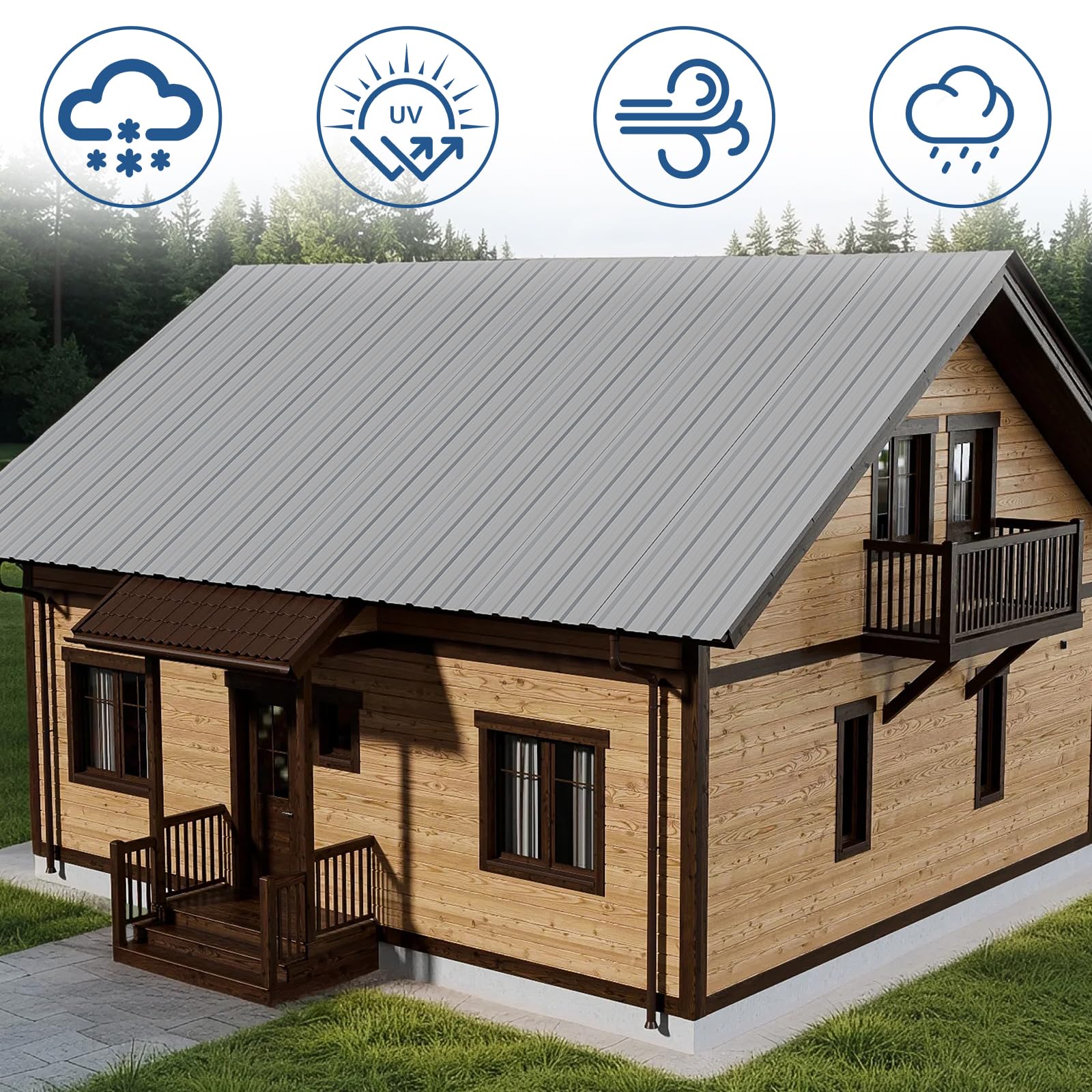 Maeklon 25PCS Metal Roof Panels, 17.7"×61" 193 ft² Corrugated Roofing Panels, 5.1Ft Galvanized Metal Siding Panels with 250 Screws and Glove, for Garages, Sheds, Stables, Carport, Grey
