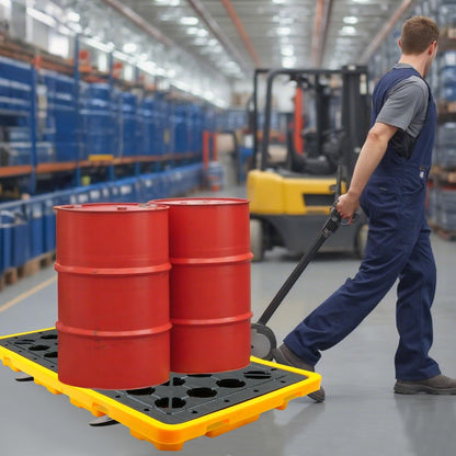 Maeklon 2 Pack Drum Spill Containment Pallet, 51.2" x 26.8" x6", with grated Drain outlets and Forklift Pockets, Stackable Modular Platform, Spill Platform for Indoor and Outdoor Storage of Goods