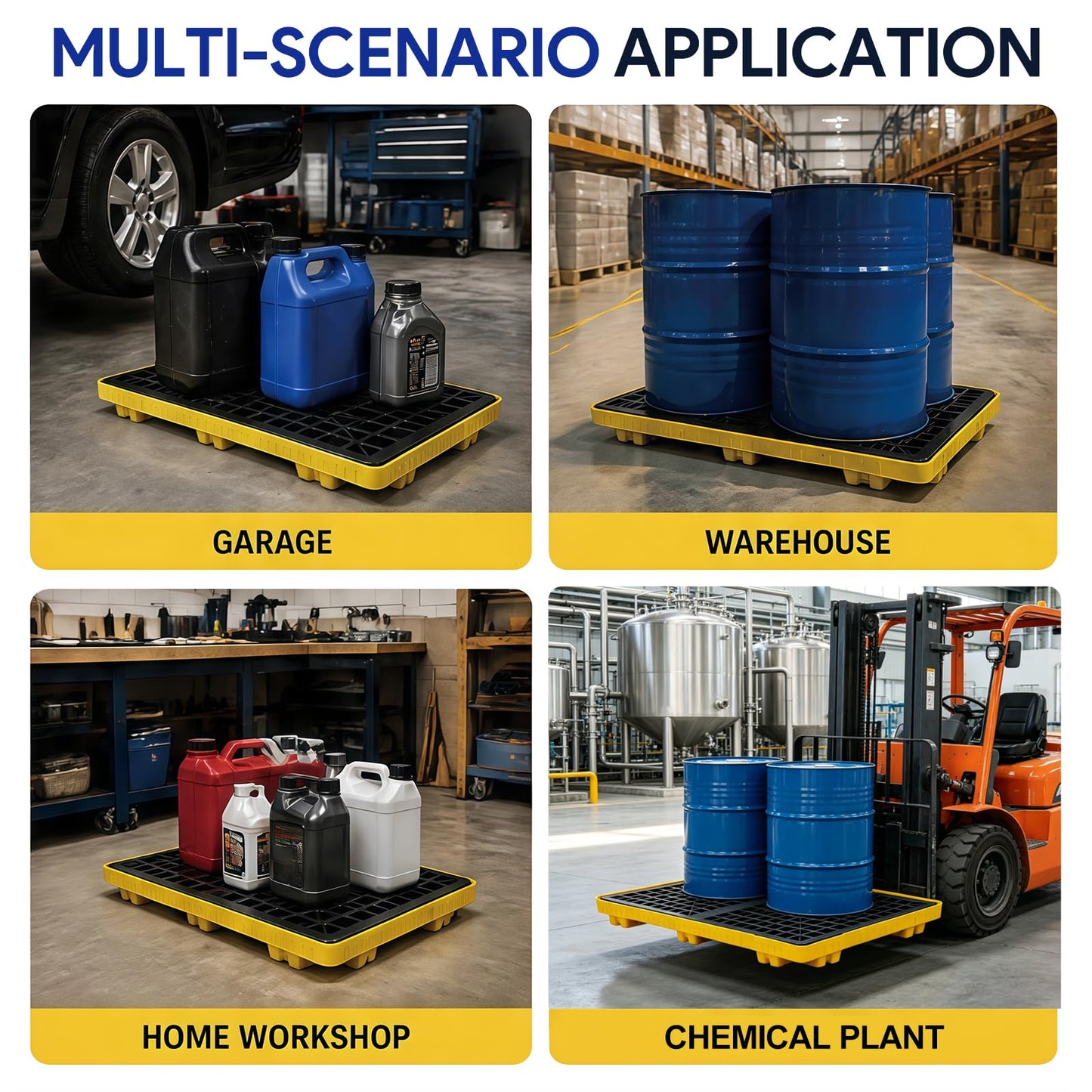 2 Drum Spill Containment Pallet (48 X 24 X 4 in) | Secondary Containment Platform with Forklift Pockets