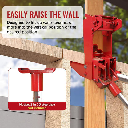 Maeklon 2 Pcs Cast Iron Wall Jack, Weight Capacity up to 1000 lbs, Portable Lifting Tool Works with 1-1/2" x 3-1/2" Fir Poles or 1" OD Steel Pipes, Heavy-Duty Wall Jacks for Framing, Lifting Wall Beams, Red