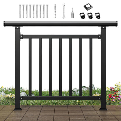 Maeklon Horizontal Deck Railing Kit, 40" H x 50" W Porch and Veranda Guardrail Kit, Heavy Wrought Iron Duty Deck Railing, Flat Railing Kit for Decks and Patios, Black