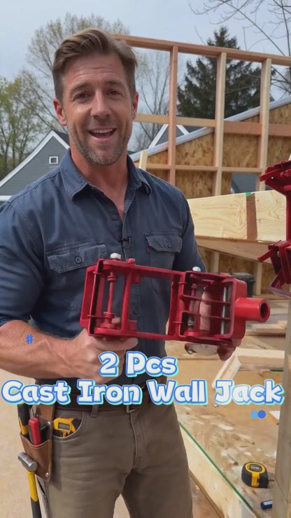 Maeklon 2 Pcs Cast Iron Wall Jack, Weight Capacity up to 1000 lbs, Portable Lifting Tool Works with 1-1/2" x 3-1/2" Fir Poles or 1" OD Steel Pipes, Heavy-Duty Wall Jacks for Framing, Lifting Wall Beams, Red