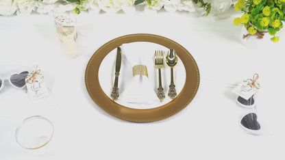 Maeklon 13" Gold Charger Plates,Premium Gold Chargers for Dinner Plates with Beaded Rim, Plastic Table Chargers for Wedding Party, Elegant Tabletop Decor, Thanksgiving, Christmas