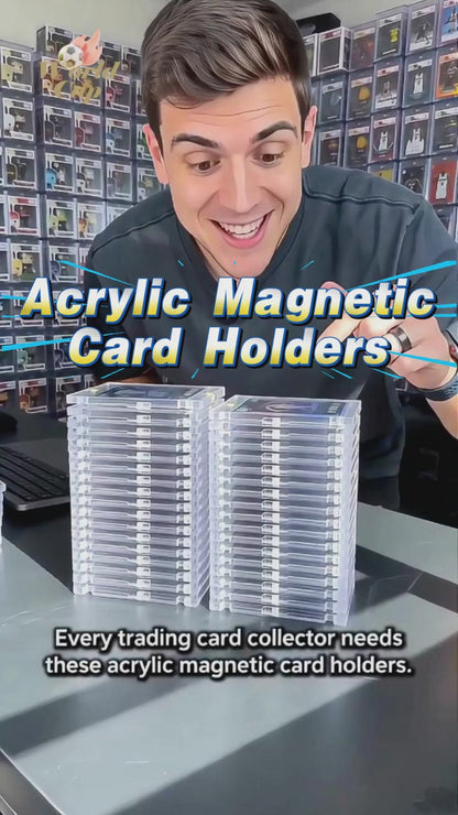 Maeklon 80 Pcs 130 Pt Acrylic Magnetic Card Holders, 2.5" x 3.5" One Touch Card Holder, Transparent Magnetic Case, for Cards Collect, Storage and Display