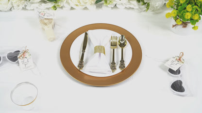 Maeklon 12/50/100 Pcs Charger Plates Bulk, 13" Gold Plate Charger for Dinner Plates, Round Wedding Chargers Plastic Dinner Plates for Table Setting Wedding Party Decoration